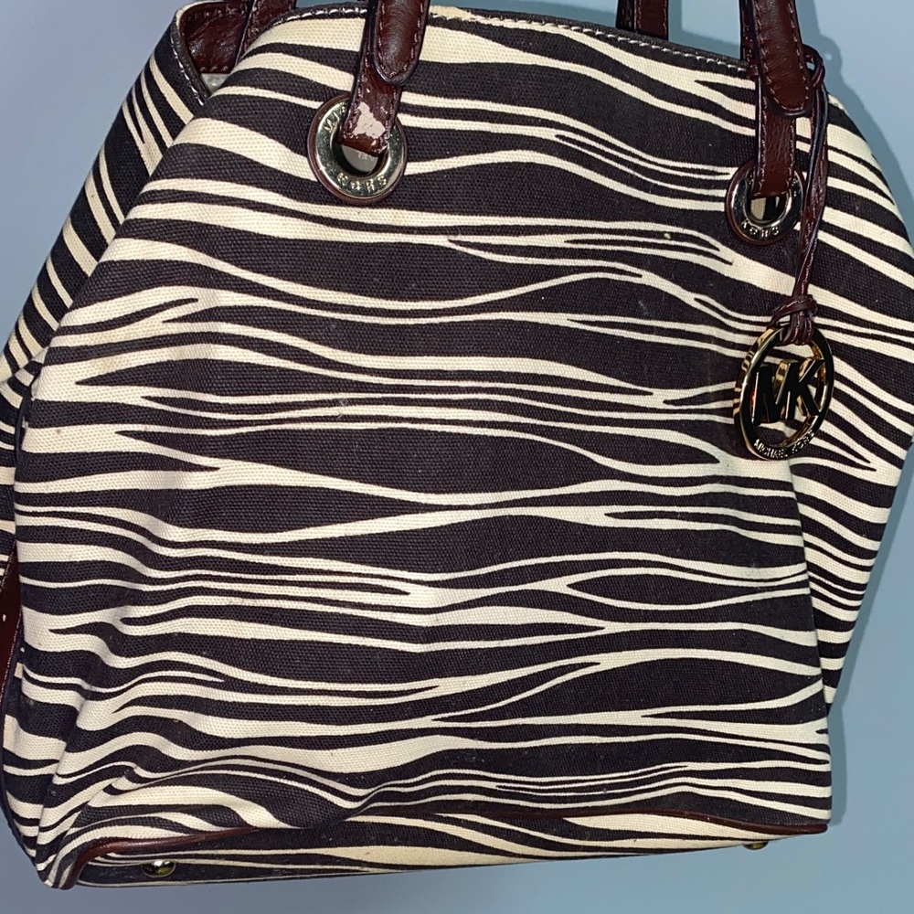 Michael Kors Stylish Brown and cream Striped Women's Bag